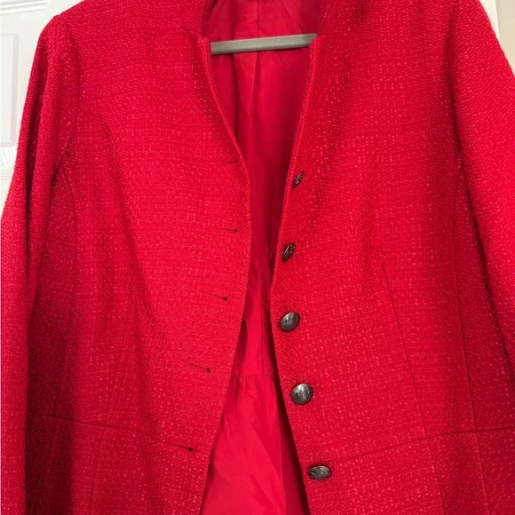 Coldwater Creek Red Blazer Jacket Button Detail Military Holiday Christmas - Picture 6 of 9